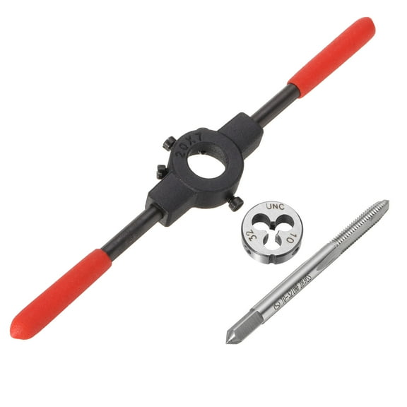 Uxcell 10-32 UNF Tap and Die Set 1.5" Die Stock Wrench with Plastic Handle 3 Pack