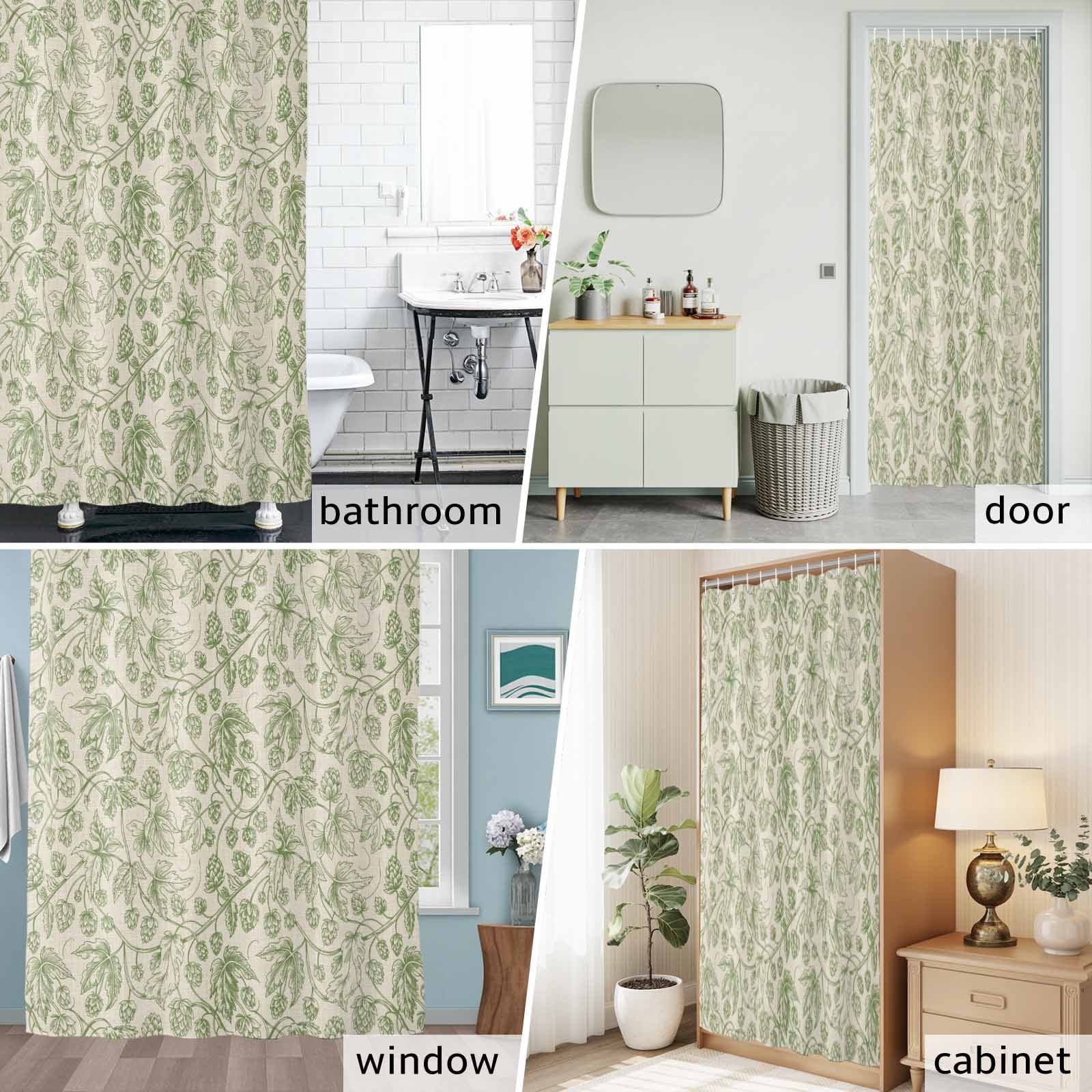 Shower Curtain Bathroom Set Vintage Sage Green Botanical Waterproof Fabric Shower Curtains with Grommets&Hooks, Ombre Leaves Retro Linen Privacy Bath Curtain for Bathtub 72x72in