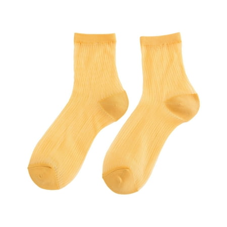 

Sorrowso Women Glass Fiber Silky Thin Ankle Socks Sweet Candy Color Mesh Striped Hosiery