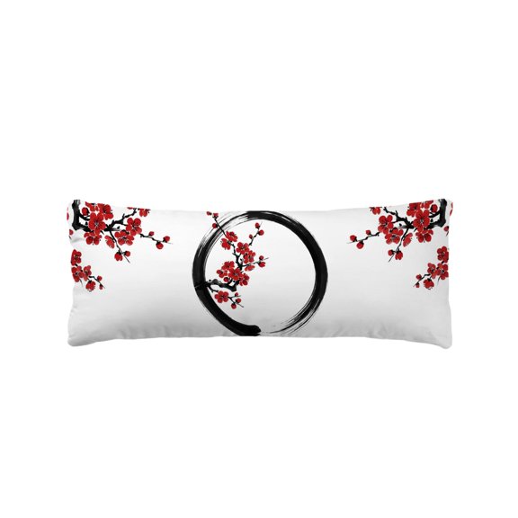 Cherry Blossom Body Pillow Cover 20 x 54 Inch Decorative Pillow Cover Asian Japanese Red Plum Flower Lumbar Pillowcase Seasonal Rectangle Cushion Case for Couch Sofa Bed Living Room