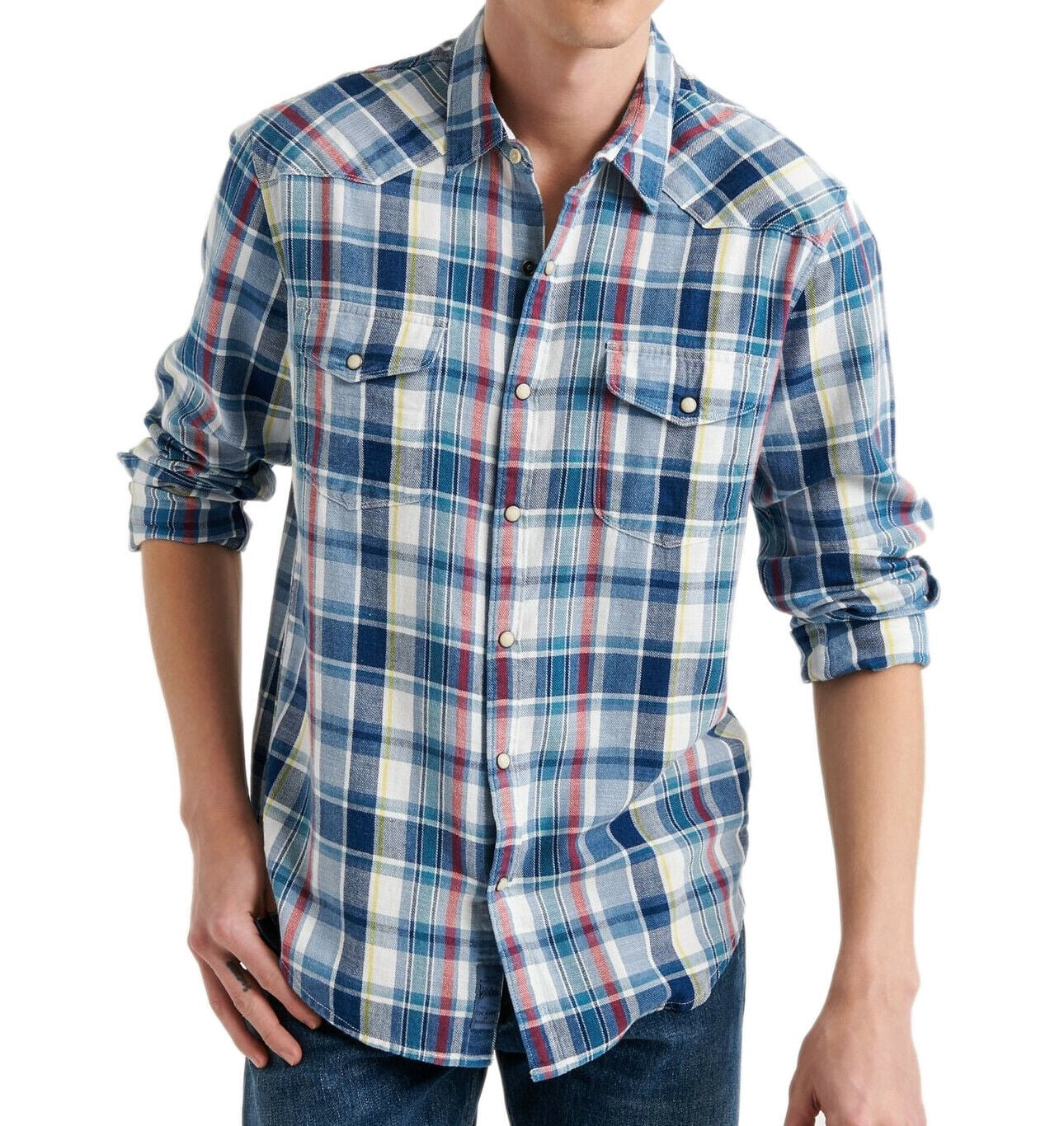 New Lucky Brand Mens 7MD41510 Classic Fit Indigo Western Shirt Blue