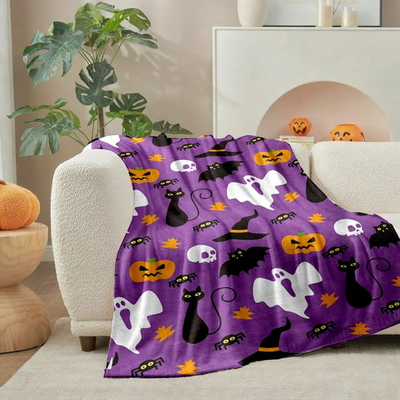 Halloween Throw Blanket - Spooky Cozy Blanket for Women, Men & Kids, Cute Halloween Gift for Him/Her,Boyfriend/Girlfriend Fuzzy Fall Decor for Living Room,Bedroom Sofa