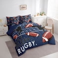thumbnail image 2 of Castle Fairy Eat Sleep Football Full Size Bedding Sets 7 Pieces, Rugby Court Full Size Bed in a Bag, Navy Brown,Navy Blue Reversible, 2 of 7