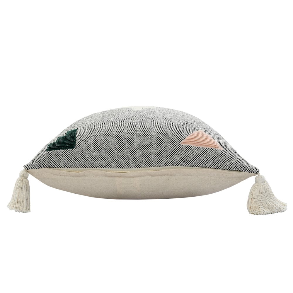 Harlow Hill Gray/Black/White/Hunter Green/Spanish Villa Geometric Contemporary Cotton Throw Pillow Cover, 20" x 20"