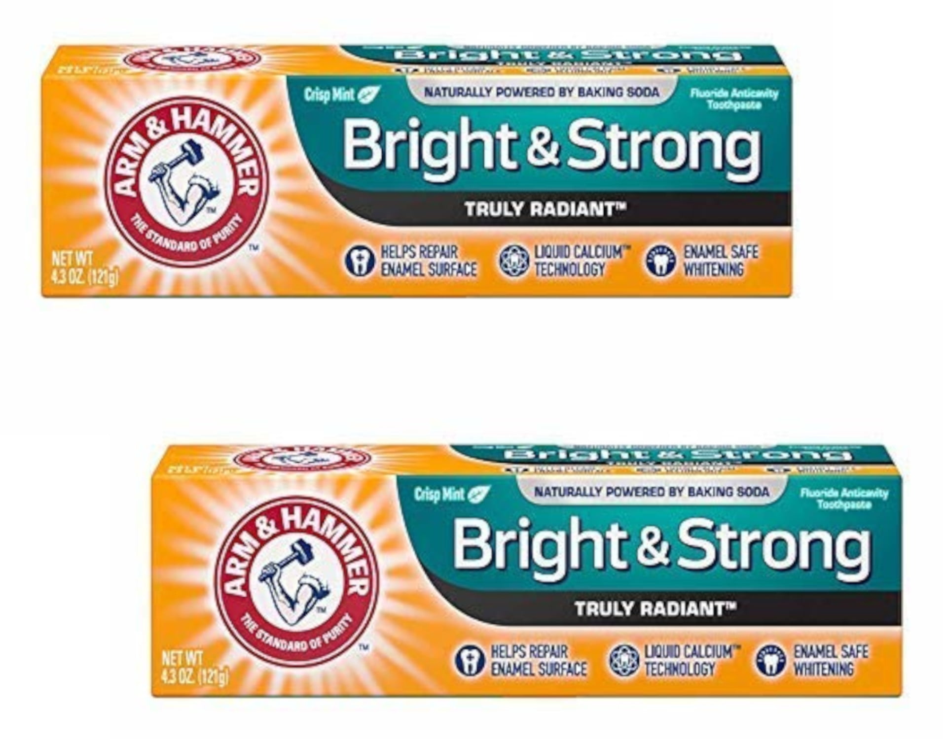 2 Pk Arm & Hammer Truly Radiant Whitening Enamel toothpaste Fresh Mint 4.3 oz Ea