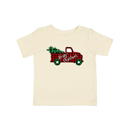 

Inktastic Merry Christmas Red Buffalo Plaid Truck with Tree Gift Baby Boy or Baby Girl T-Shirt