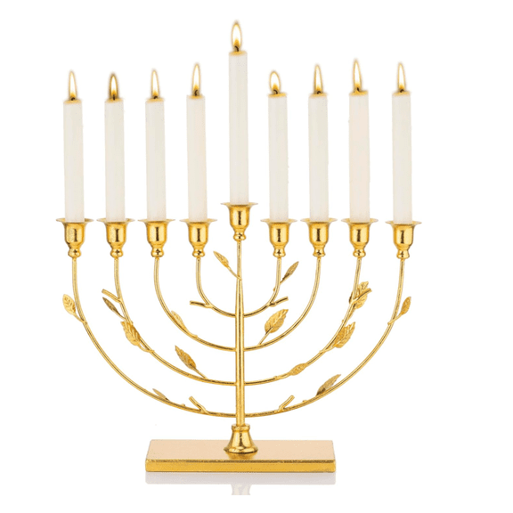 Tree of Life Hanukkah Menorah, Gold Finish 7-Branch Candle Holder, Decorative Candle Accent for Shabbat, Family, and Seasonal Home Decor