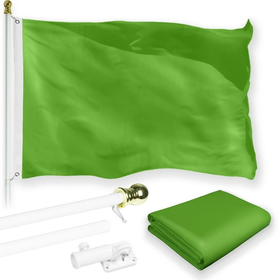 G128 Combo Pack: 6 Feet Tangle Free Spinning Flagpole (White) Solid Lime Green Flag 3x5 ft Printed 150D Brass Grommets (Flag Included) Aluminum Flag Pole