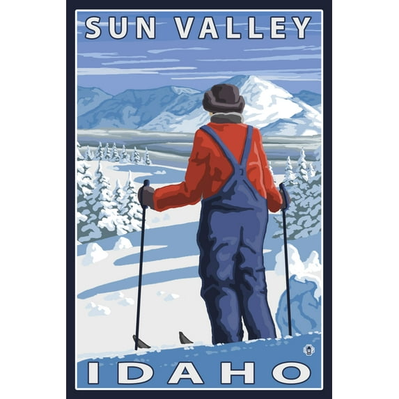 Skier Admiring, Sun Valley, Idaho (12x18 Wall Art Poster, Room Decor)