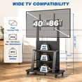 thumbnail image 2 of RTVR Rolling TV Cart Stand on Wheels for 40-86 inch TVs with Storage Shelves, Reinforced Wide Base up to 200lbs, Black, 2 of 8