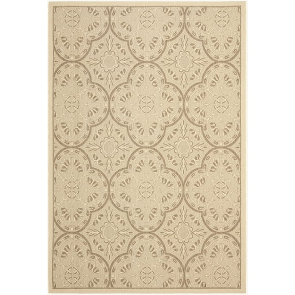 SAFAVIEH Courtyard Joseph Geometric Quatrefoil Indoor/Outdoor Area Rug, Cream/Light Chocolate, 6'7" x 9'6"