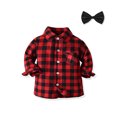 thumbnail image 2 of TOWED22 Kids Little Boys Girls Baby Red Plaid Flannel Long Sleeve Button up Flannel Shirt Plaid Tops Girl Boy Clothes(Red,4-5 Y), 2 of 4