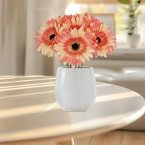 Luxcidy 6Pcs Chrysanthemum Artificial Flowers, Fake Daisy Flowers in Glass Vase,Real Touch Silk Faux Flowers with Stems for Home Bookshelf Tabletop Bathroom Decorations (Orange)