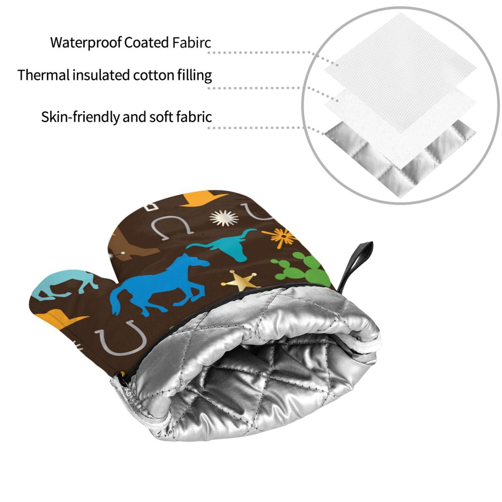 Cowboy Western West Horse Cactus 4Pcs Oven Mitts and Pot Holders Sets Oven Kitchen Gloves Hot Pads for Cooking BBQ Baking Grilling