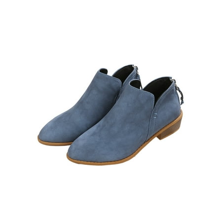 

GENILU Women Non Slip Ankle Boots Zipper Office Pointed Toe Heels Blue 6.5