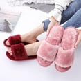 thumbnail image 5 of 4 Colors Winter Women Plush Slippers Non Slip New Brand Shoes Faux Fur Warm Open Toe Flat Footwear Fashion Indoor or Outdoor Slippers, 5 of 5