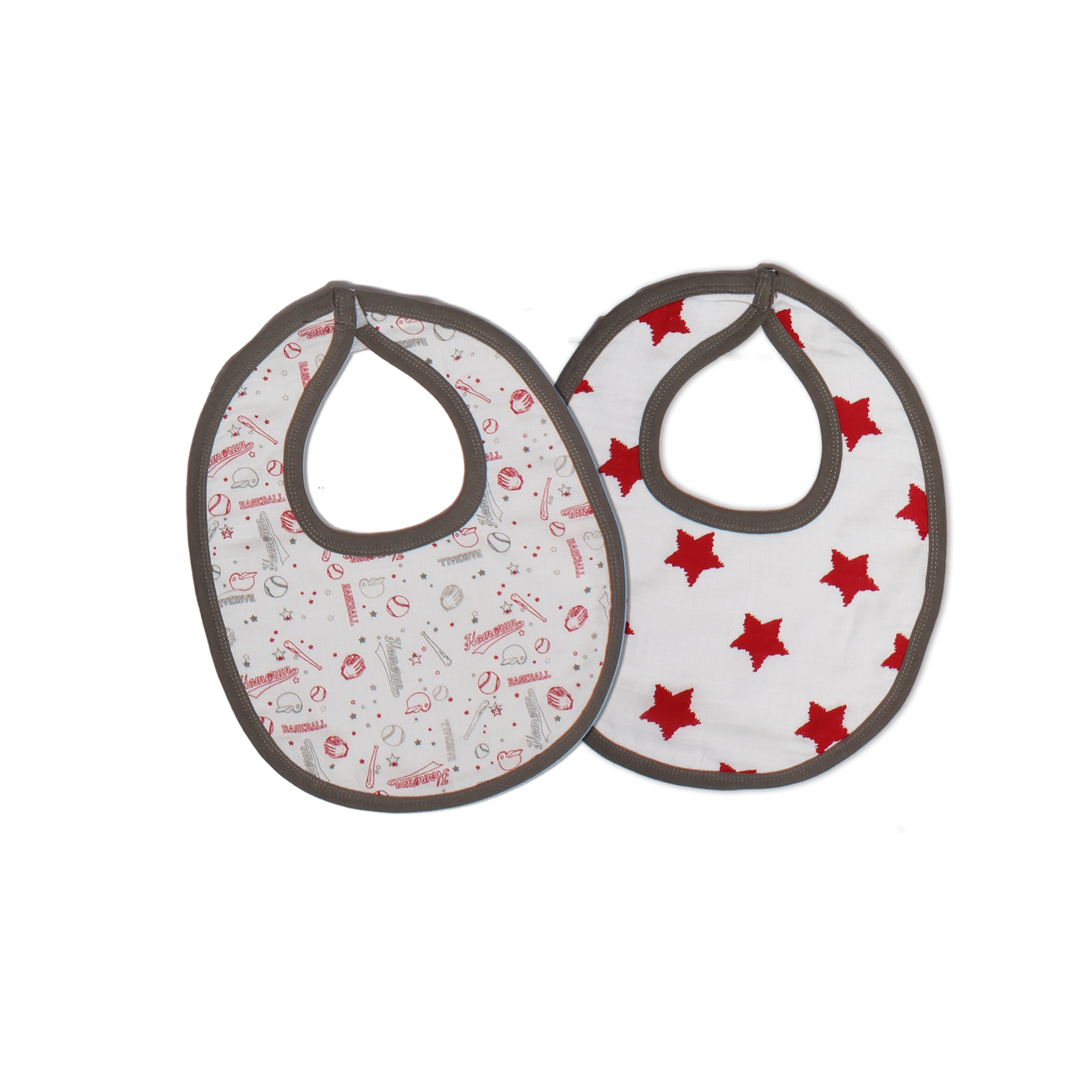 Bacati - Muslin 4 pack Bibs/Burp Cloths Sports Baseball Boys Red Gray