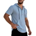thumbnail image 2 of Guluxicc Men's Hooded Cotton Tops Drawstring Button Collared Short Sleeve Shirts Regular Fit Trendy Solid Color Summer Casual Tops with Pocket, 2 of 6
