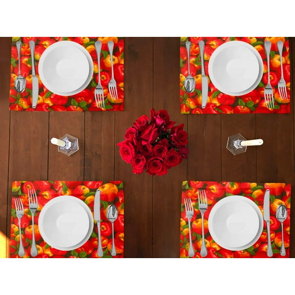 Apples Allover Print Cotton Dinner Table Placemats Holiday Home Decoration 13" x 19" (Pack of 4)