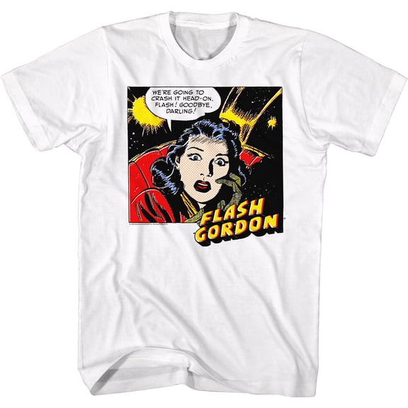 Flash Gordon Gonna Crash White Adult T-Shirt 4Xl
