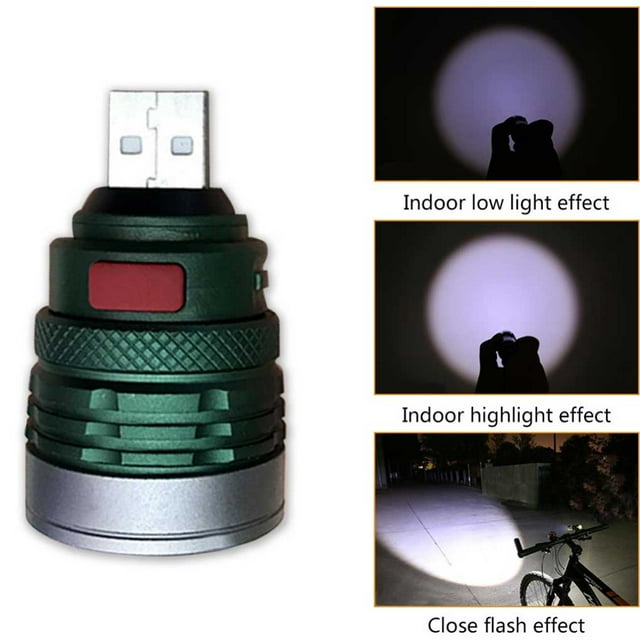 USB Flashlight Portable Emergency Zoomable Torch Cordless Work Alloy Portable Lighting Lamp Pocket Lantern Inspection Fill Light Blue Light