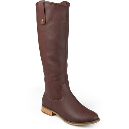 Mid Calf Leather - Brinley Co. Women's Wide Calf Faux Leather Mid-calf Round Toe Boots