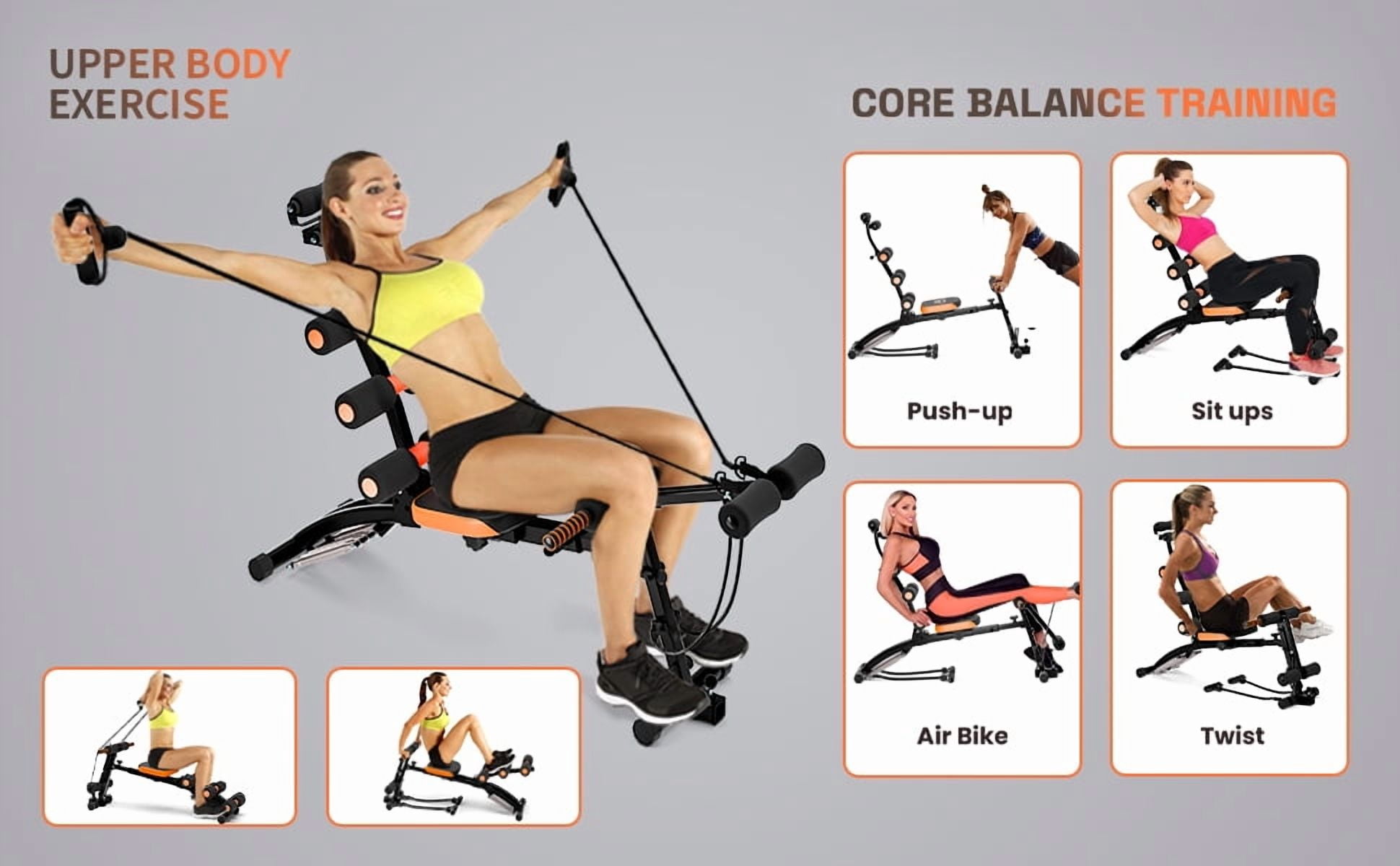 Korogimeeet Adjustable Ab Workout Bench, All-in-One Strength Training Bench with Resistance Bands & Foot Pedals, For Upper Lower Body Core Exercises, Home Gym Equipment, Foldable, 41 x 12 x 34 Inch