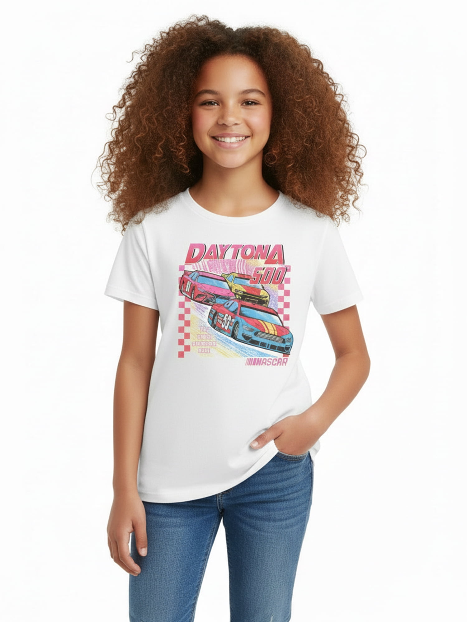 Wonder Nation Girls Nascar Pop Graphic T-Shirt with Short Sleeves, Sizes 4-18