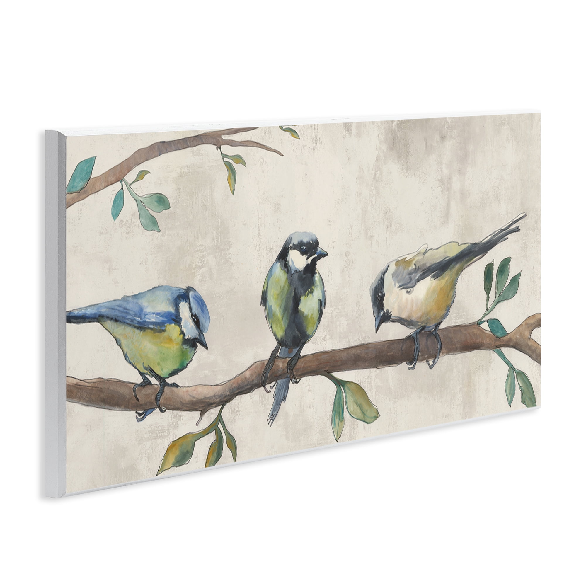 Stupell Industries Perched Songbirds on Branch Animals Painting Unframed Art Print Wall Art, 17 x 7