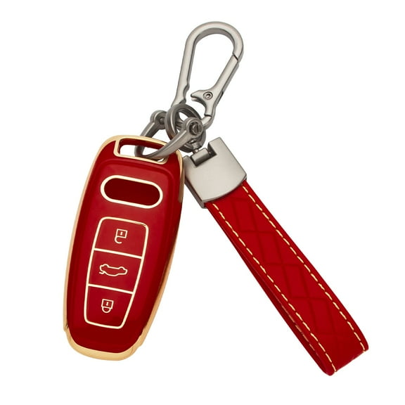 Xotic Tech 2Pcs Red Soft TPU 3-Button Full Protection Smart Remote Control Key Fob Cover Shell w/Keychain Compatible with Audi A3 S3 S6 RS6 S7 RS7 Q7 SQ7 2020-2022 & A6 A7 A8 E-Tron Q8 2018-2022