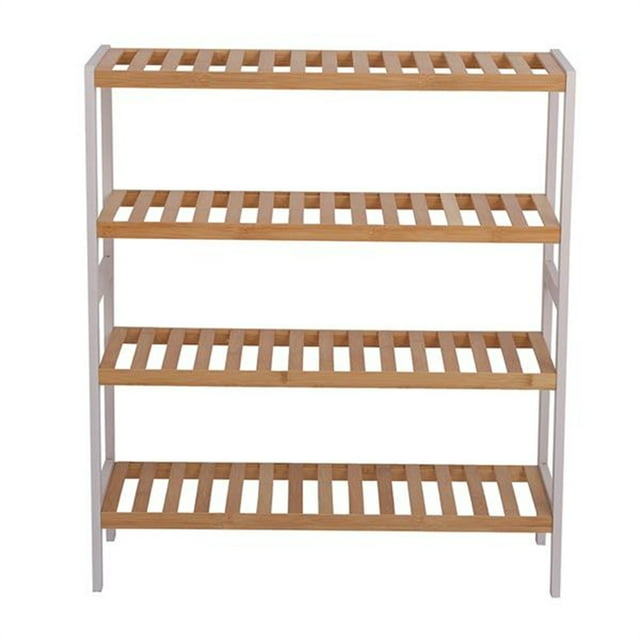 Casewin 100% Bamboo Shoe Rack Bench, Shoe Storage, 4-Layer Multi-Functional Cell Shelf, Can Be Used For Entrance Corridor, Bathroom, Living Room And Corridor 70 * 25 * 80 - Natural and White