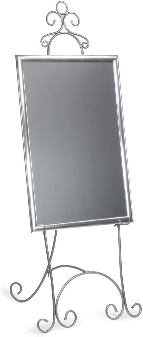 Floor Easel with Decorative Scroll Detailing, Height-Adjustable Hooks, 71.25 inches Tall, Metal - Silver (EAS5199SLV)