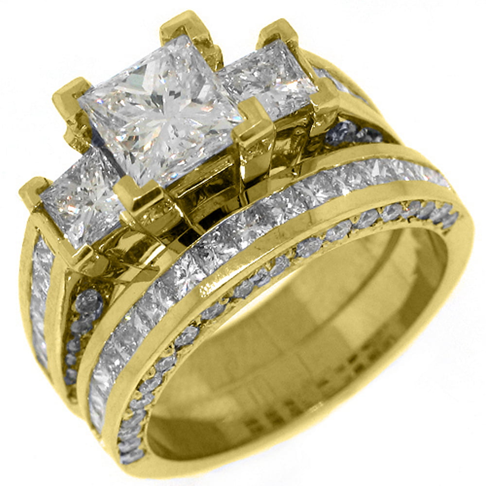 TheJewelryMaster - 14k Yellow Gold 3.5 Carats Princess 3-Stone Diamond ...