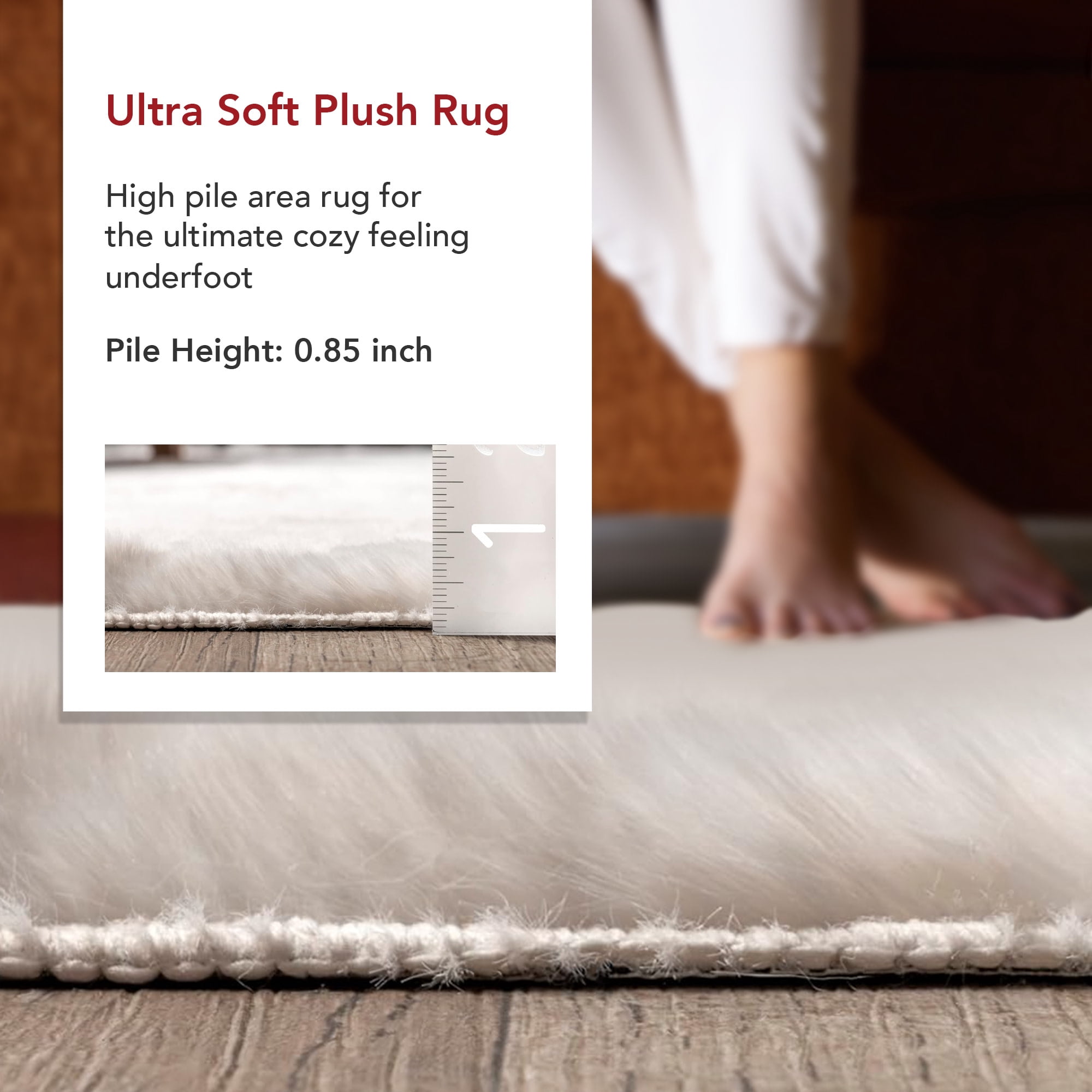 nuLOOM Nia SuperiorWash Tile Faux Rabbit Machine Washable Area Rug, 5' x 8', Nia White