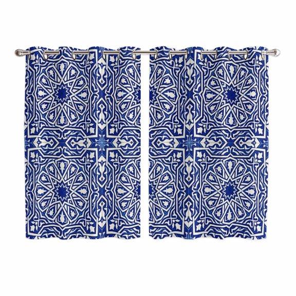 Navy Blue Kitchen Curtains Window Panels, Traditional Tribal Abstract Geometric Art Insulated Window Treatment Curtain, Grommet Curtains for Bedroom/Living Room/Bathroom, 2 Piece 52"Wx72"L