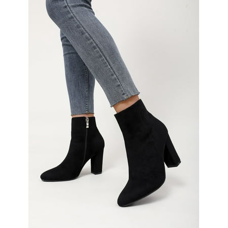 

Faux Suede Zipper Side Point Toe Chunky Heeled Classic Boots Women‘s Footwear