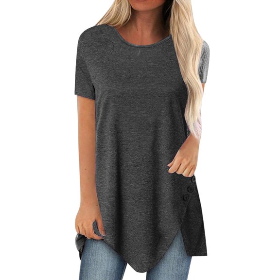 Landzoo Women'S Tops Solid Color Short Sleeve Crew Neck Shirt Summer Comfortable Women T Shirt Size 4XL Dark Gray