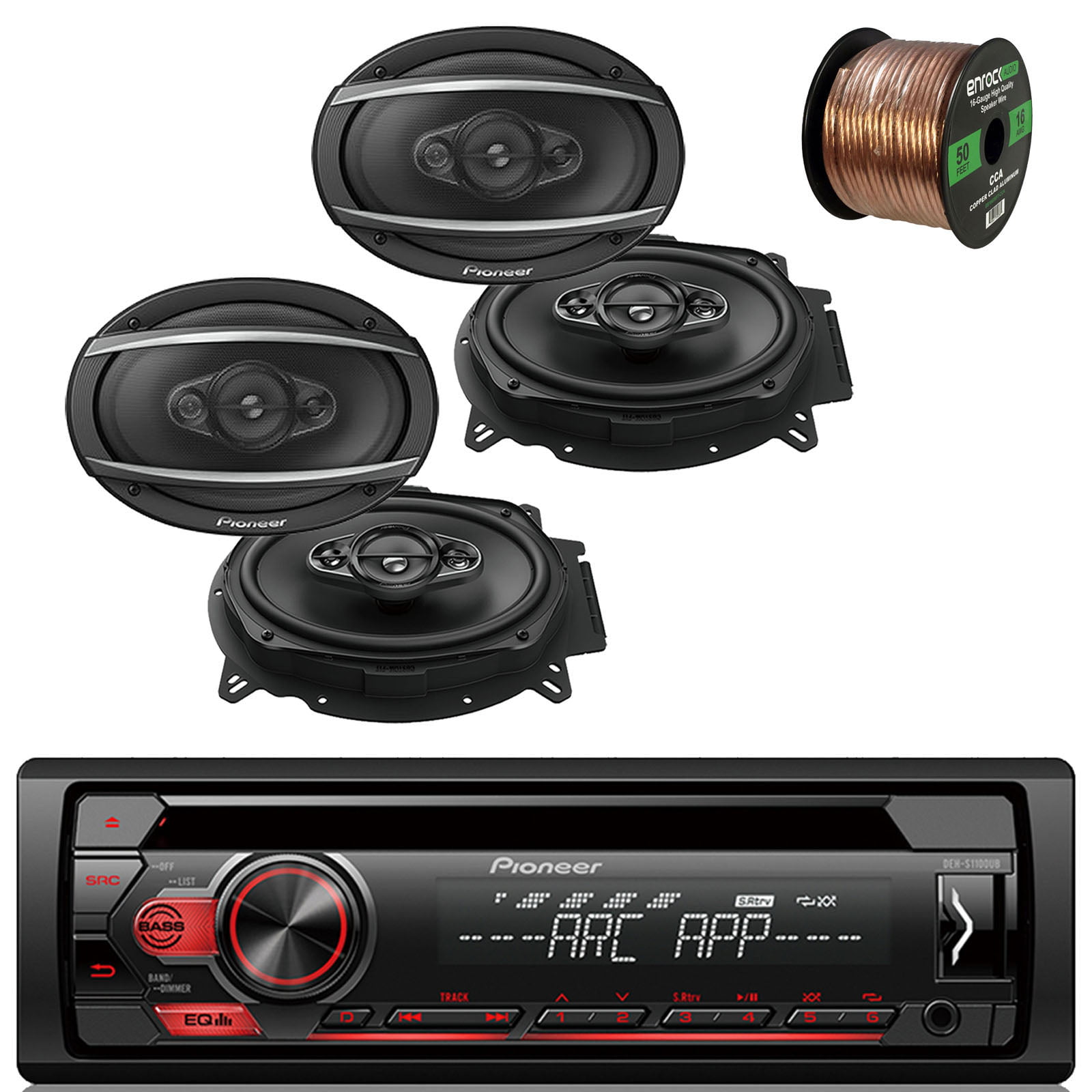 Pioneer DEH-S1100UB Single DIN Car Stereo Bundle With 2 Sets Of JVC 6x9