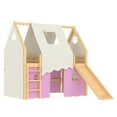 thumbnail image 4 of Aukfa Full Size Loft Bed with Slide, Tent, Sills & LED Lights, Solid Wood House Loft Bed for Kids, Pink, 4 of 8