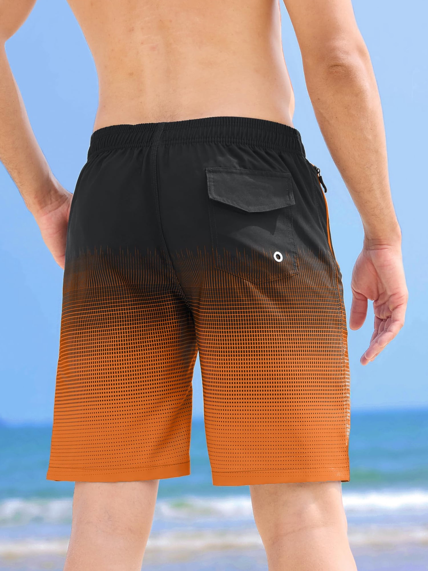 APTRO Mens Swim Trunks 9 inch Bathing Suit With Zipper Pockets Quick Dry Mesh Liner Swim Shorts Board Shorts Swimsuit Beach Shorts Grid Dark Orange 2XL