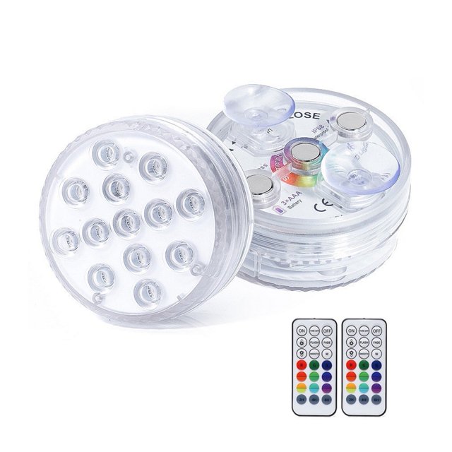Submersible LED Lights With RF Remote 13 LED Underwater Led Lights With Magnet IP68 Pool Light For Pond, Shower, Tub,Vase ,Easy to Install