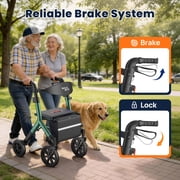 WalkMate مشاية قابلة للطي مع مقعد قابل لضبط الارتفاع، عجلات 10”، تصميم مدمج قابل للطي، أداة مساعدة خفيفة الوزن للمشي لكبار السن أطول 5.3~7 قدم، أخضر