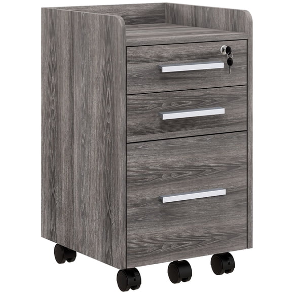 Classeur Mobile Gris à 3 Tiroirs avec Serrure – Rangement Roulant Format A4/lettre pour Bureau à Domicile et Organisation sous le Bureau