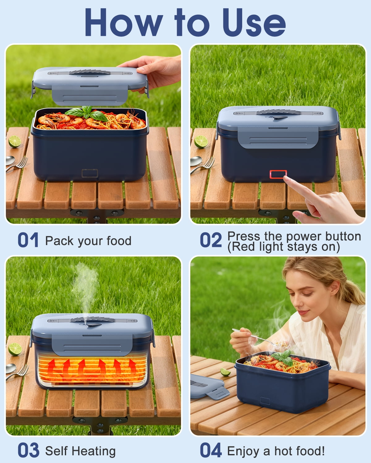Cordless Electric Lunch Box for Adults, 1.8L Rechargeable & Portable Self-Heating Food Warmer for Car, Office, Travel, Ideal Christmas Gift