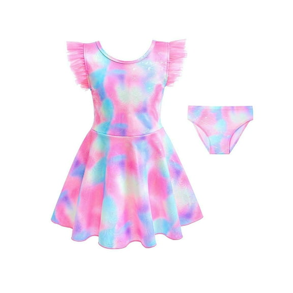 RUTAYY Summer Child Girls Sleeveless Tie Dye Prints Swimwear Toddler Beach Swimsuit Bikini Shorts Set Pool Tropical Beachwear, 3-4 Years