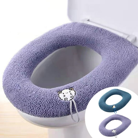 Universal Knitted Toilet Seat Cover, All Season Washable O Type Commode Lid Pad, Soft Warm Stretchable Fabric Protector for Home Bathroom Use, Durable Stretch Fit Accessory, Blue