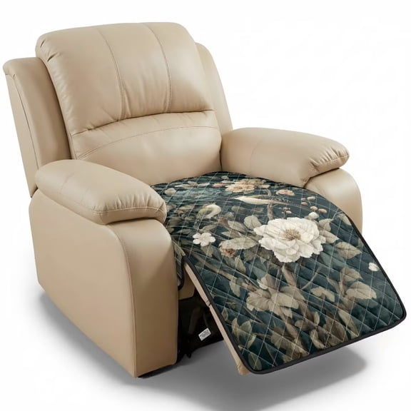 ZIATUBLES Vintage Floral Birds Print Recliner Chair Cover, Quilted Polyester Furniture Protector with Anti-Slip Silicone Dots, Washable Pet Friendly Seat Cushion Slipcover for Living Room
