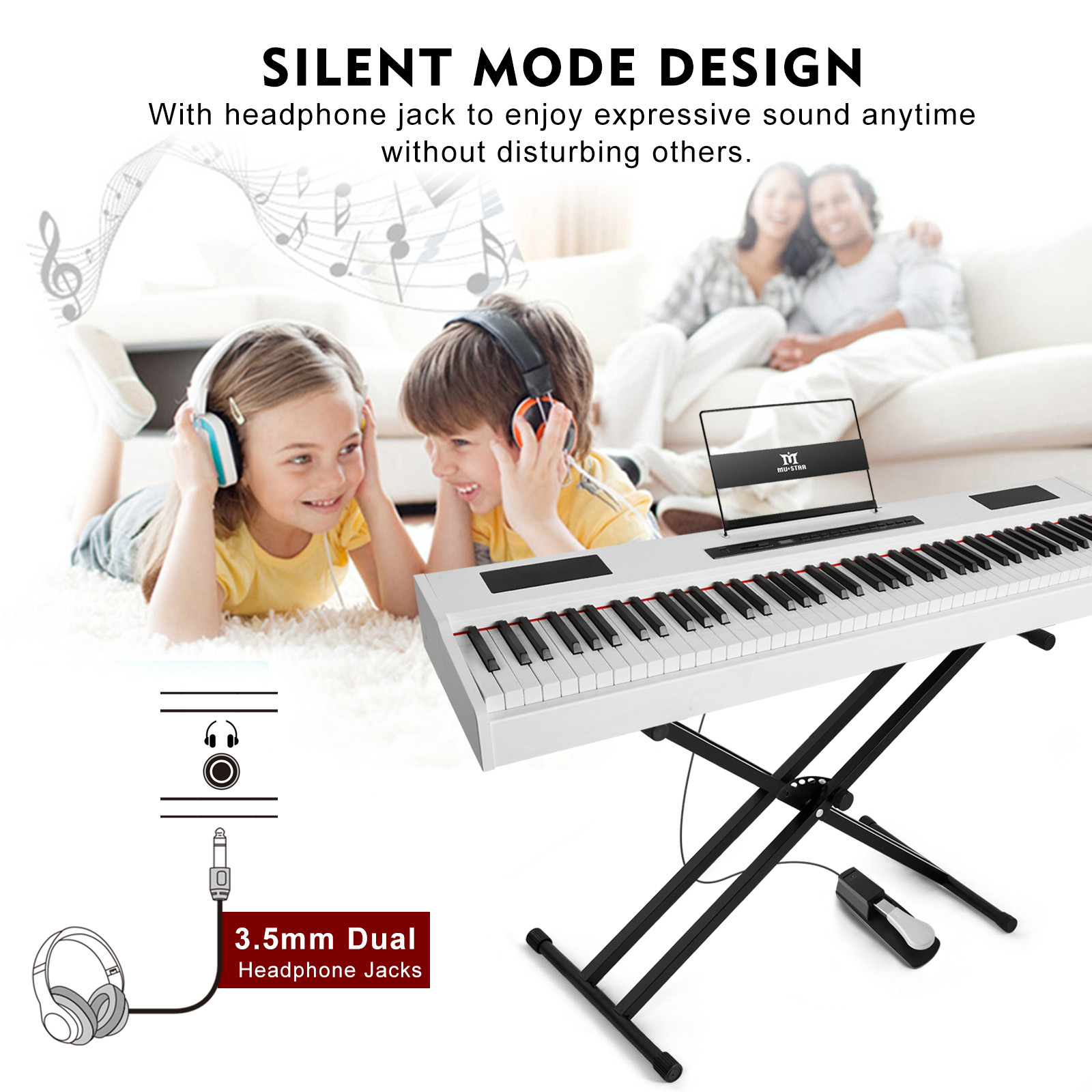 White 88Keys Electric Digital Piano Keyboards Fully Weighted Hammer Action with Sustain Pedal,Stand,Portable Case