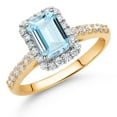 thumbnail image 2 of Gem Stone King 1.14 Ct Sky Blue Aquamarine G/H Lab Grown Diamond 10K Yellow and White Gold Halo Engagement Ring (Size 6), 2 of 4