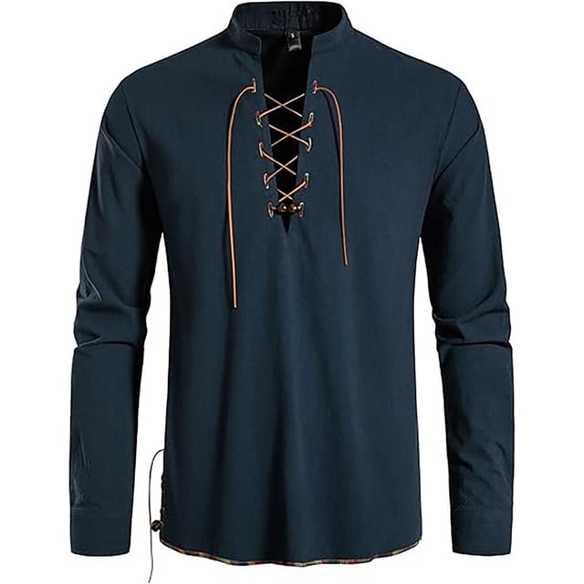 pstuiky camisa de manga larga para hombre, Camisa de estilo hippie para hombre, de manga corta, estilo playero, informal, con cuello alto y solapa de manga larga. Tops de hombre m